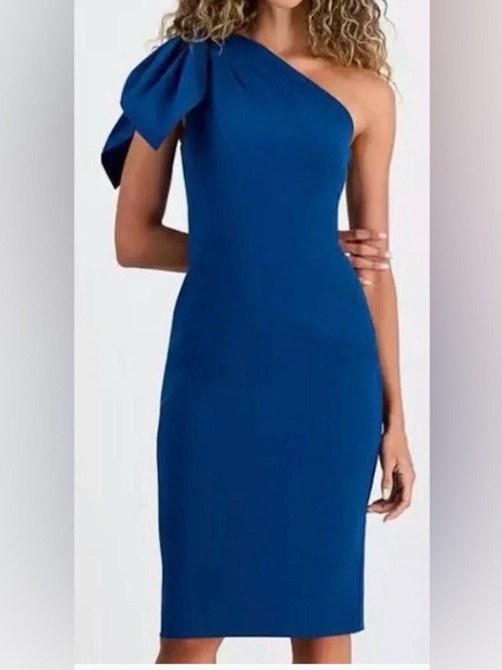 RACHEL Rachel Roy Teal One-Shoulder Midi Dress with Draped Bow